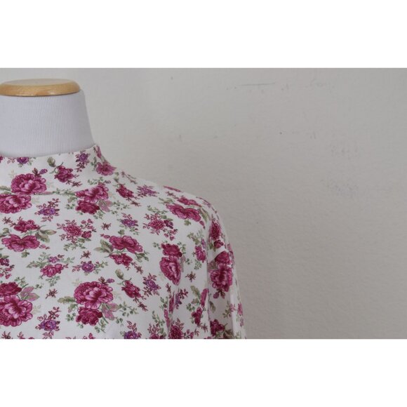 Vintage 90s Floral‎ Turtle Neck Cotton shirt | size M - Picture 5 of 10